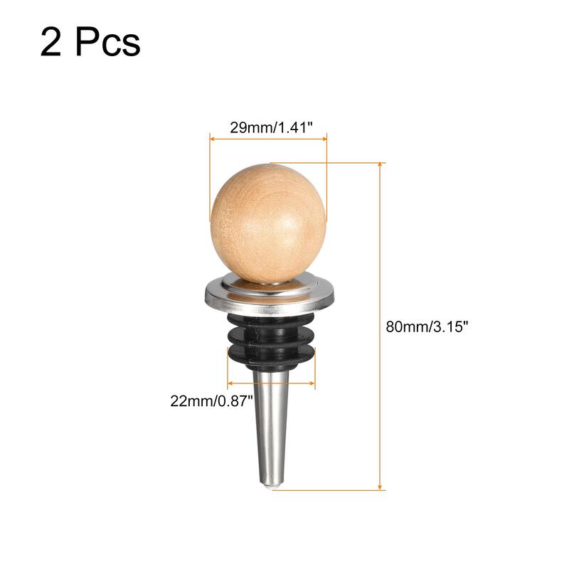 2pcs Stainless Steel Wine Bottle Stopper with Wood Ball for Beer - Silver - 21mm