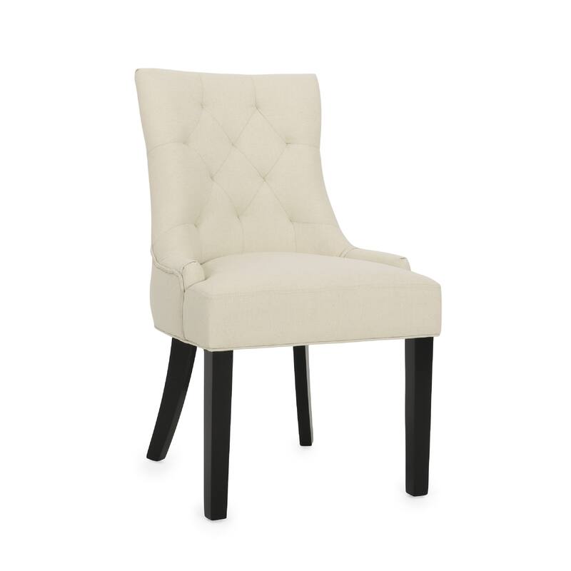 Chen Dining Chair Set of 2, Beige Fabric Upholstered Tufted Backrest