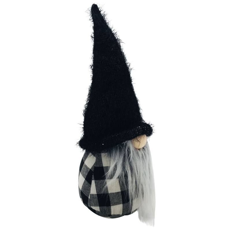 Fuzzy Hat Plaid Christmas Gnome Decoration - 17.5" - Black and White