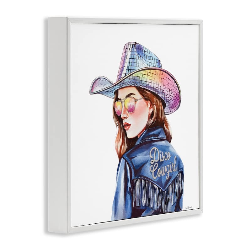 Stupell Disco Cowgirl in Blue Framed Giclee Art Design By Amanda Greenwood
