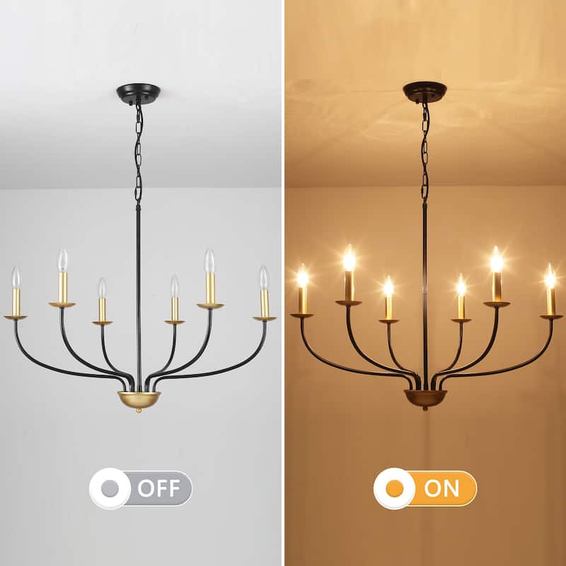6-Light Modern Farmhouse Chandelier, Metal Candle Style Chandelier for Dining Room Living Room Bedroom Kitchen