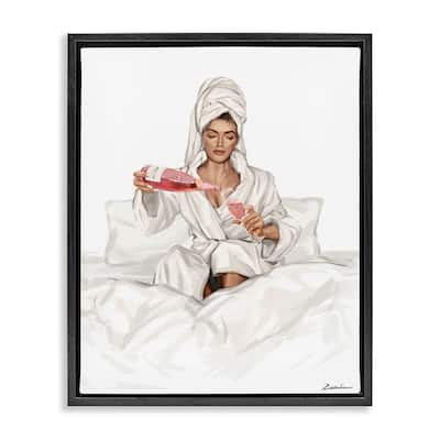 Stupell Pouring Rosé Wine in Bed Framed Floater Canvas Wall Art Design By Ziwei Li