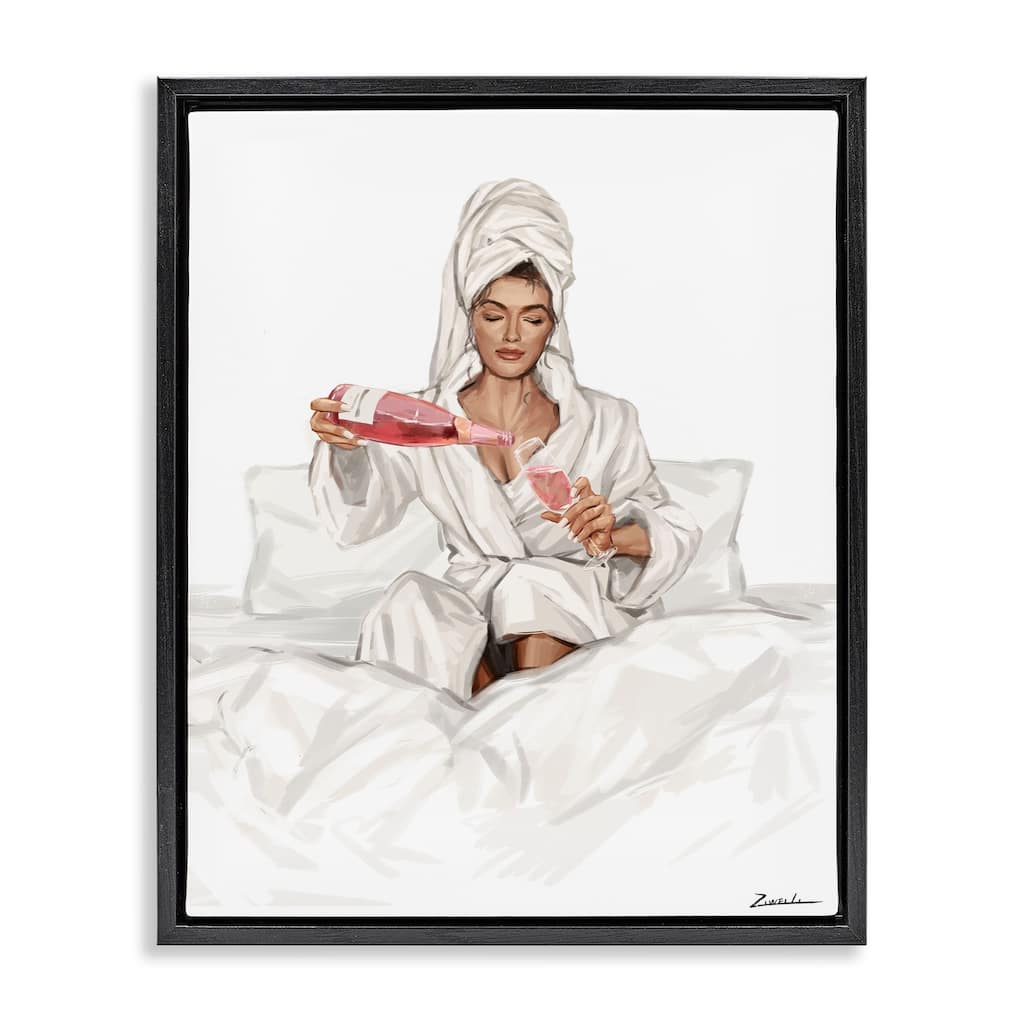Stupell Pouring Rosé Wine in Bed Framed Floater Canvas Wall Art Design By Ziwei Li