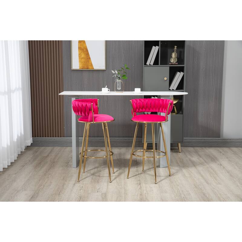2pcs Red Velvet Bar Stools Counter Height Bar Chairs Armless Stools Bed Bath & Beyond 39595269