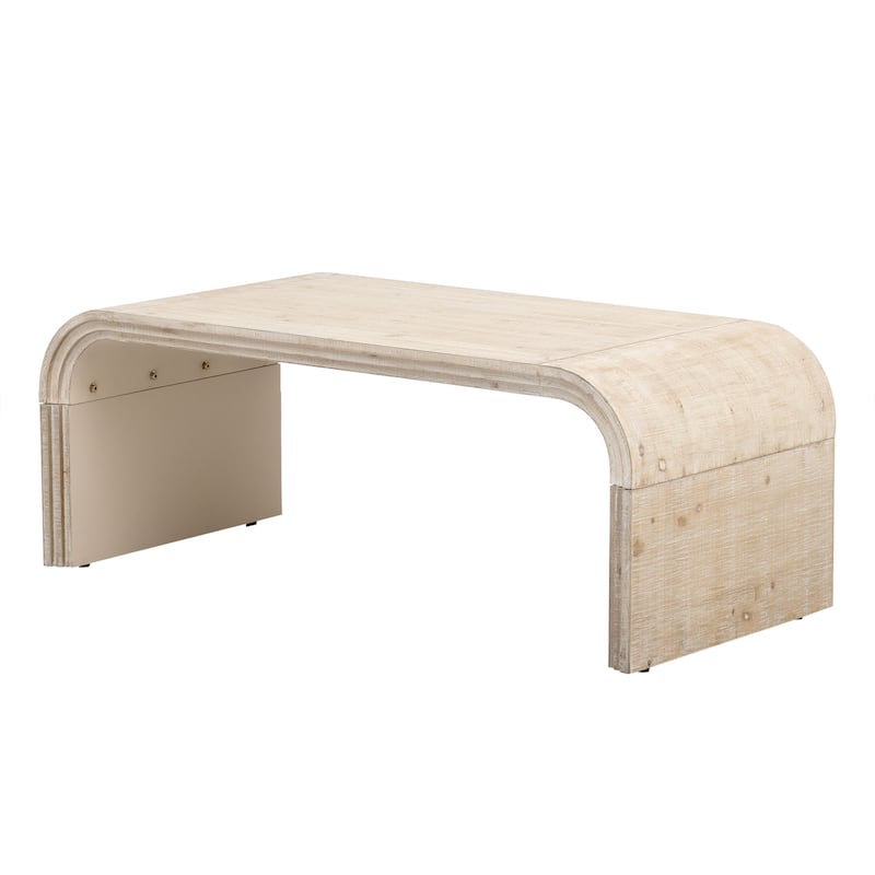 Coffee Table with Curved Art Deco Design, Minimalist Wood Rectangle Center Table, Cocktail Tea Coffee Table for Living Room