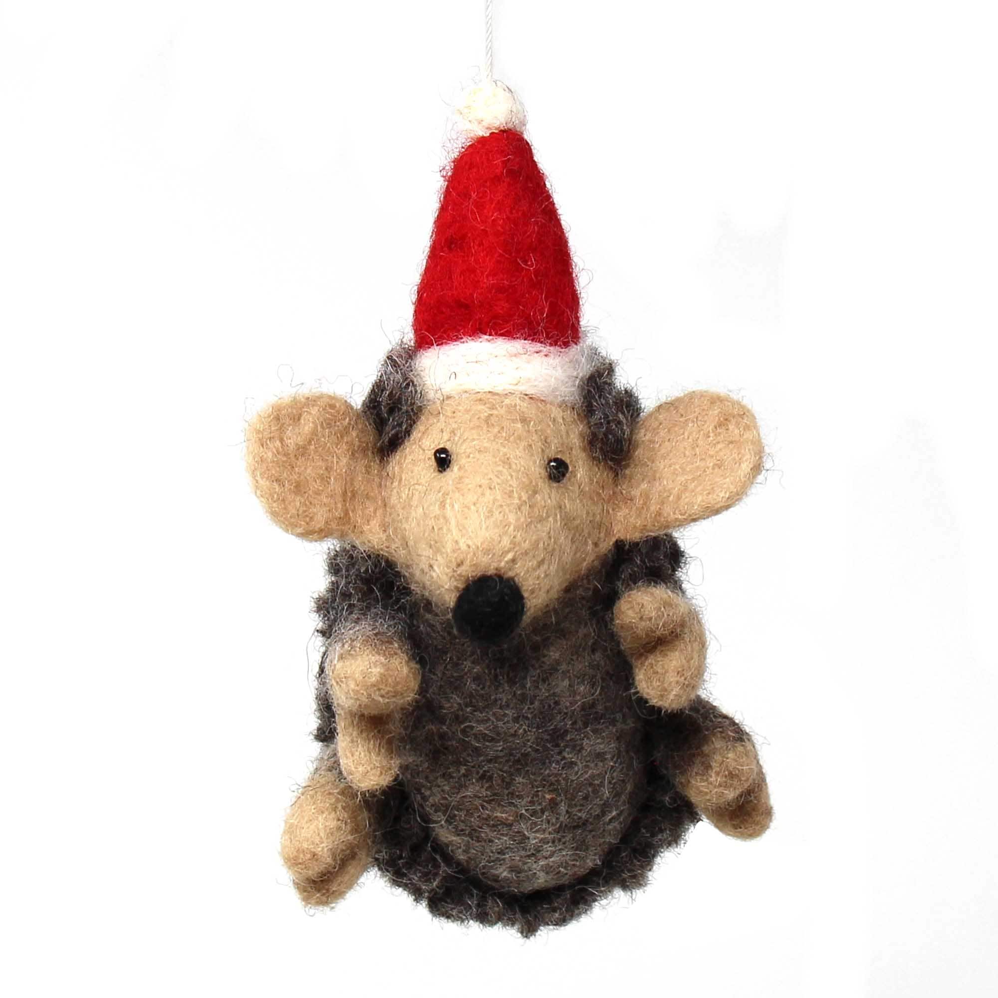 Handmade Felted Wool Christmas Ornament, Hedgehog