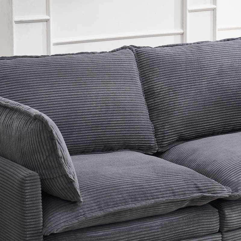 Corduroy Upholstered Loveseat Sofa Deep Seat Modular 2 Seater Couch with Double Cushions and 2 Lumbar Pillows for Living Room