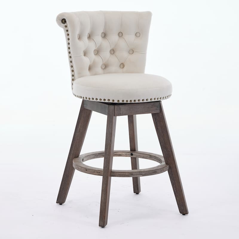 360° Swivel Bar Stools Set of 2 Velvet Upholstered Counter Stools for Kitchen with Tufted Button Back and Nailhead Trim