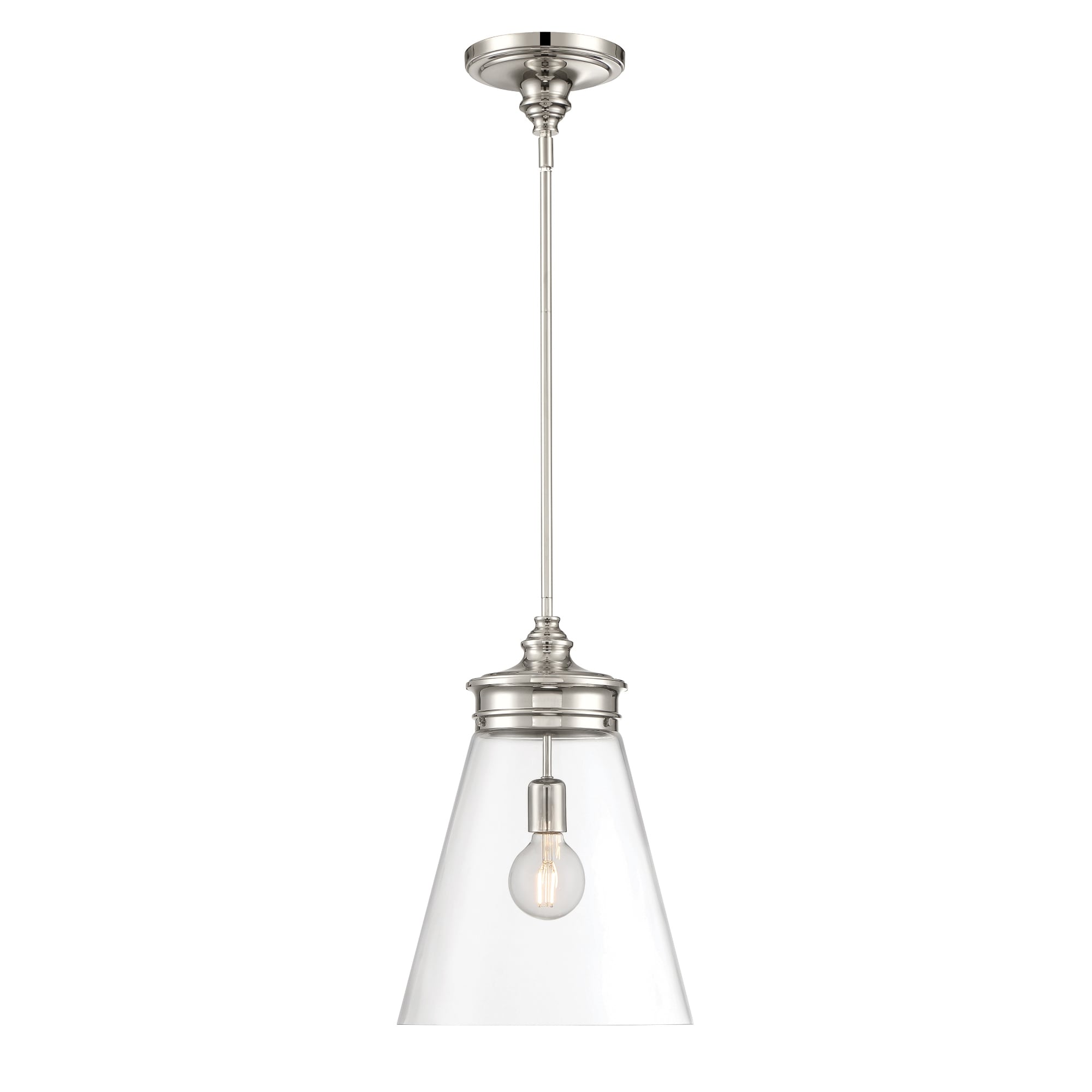 1-Light Wide Hanging Pendant Ceiling Light Fixture - 12" Polished Nickel