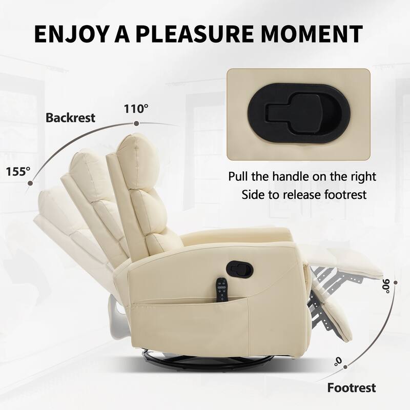 Roomfitters Manual Swivel Rocker Recliner Chair with Heat and Massage Fabric Glider Lounge Sofa for Living Room