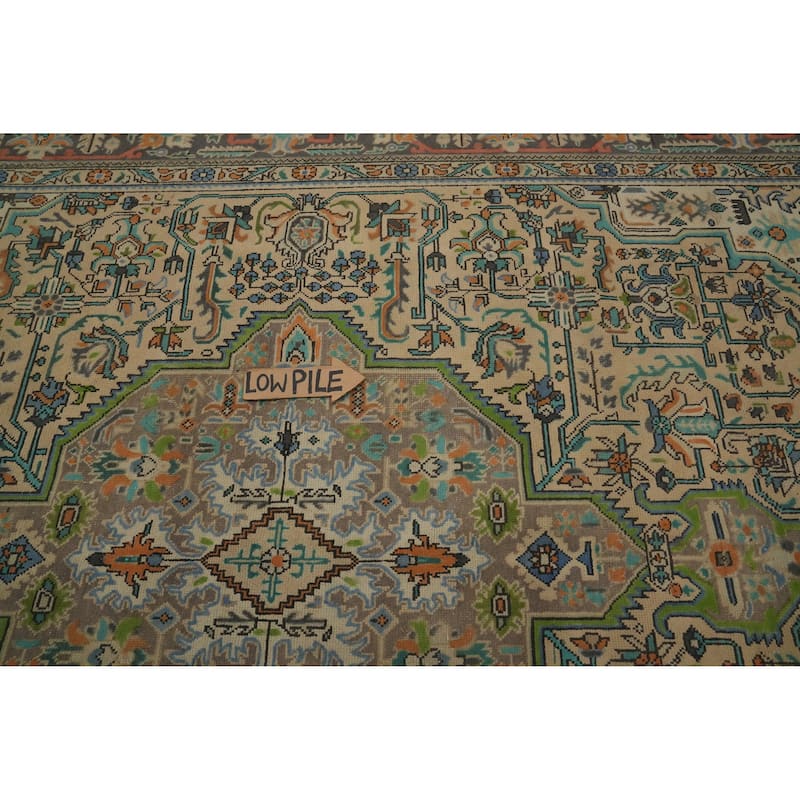 Hand Knotted Oriental 100% Wool Carpet Traditional Floral Beige & Ivories Tabriz Area Rug - 11' 1'' X 8' 0''