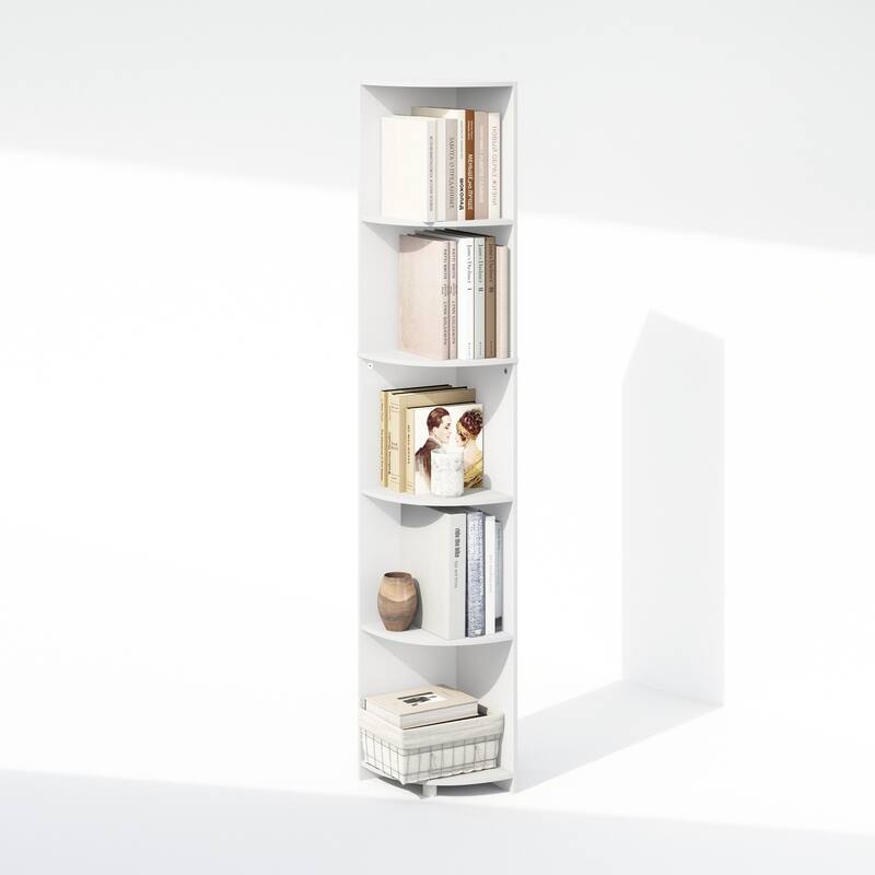 Furinno Basic 5-Tier Corner Multipurpose Standing Shelf, Amber Pine