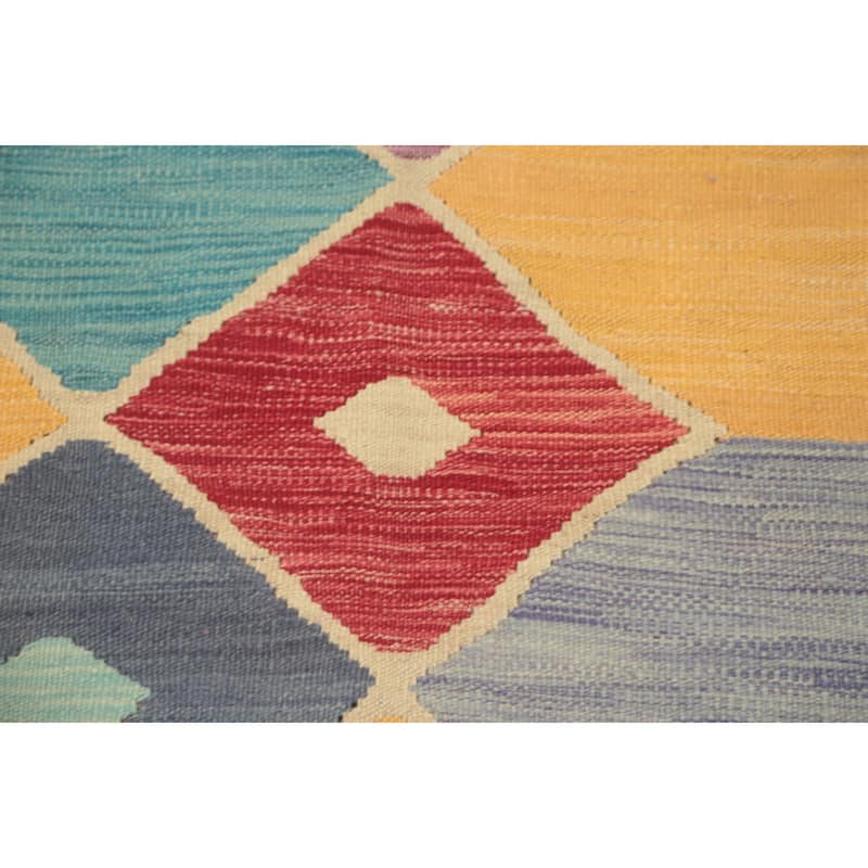 Hand Woven Southwestern Wool Multi-Colored Geometric Area Rug - 9' 10'' X 6' 7''