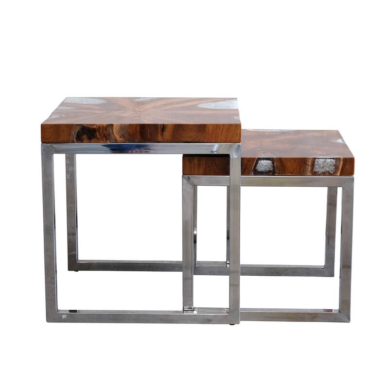 Casual Elements Teak And Resin With Stainless Steel Base Nesting Side Tables