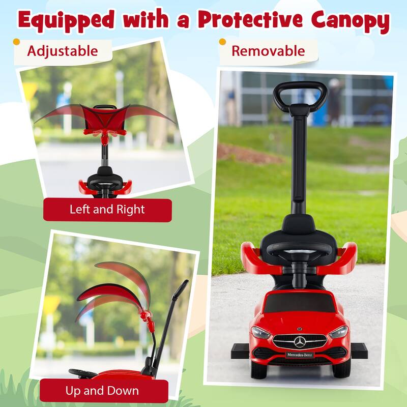 Gymax 3-in-1 Toddler Push Car w/Adjustable Canopy Under Seat Storage