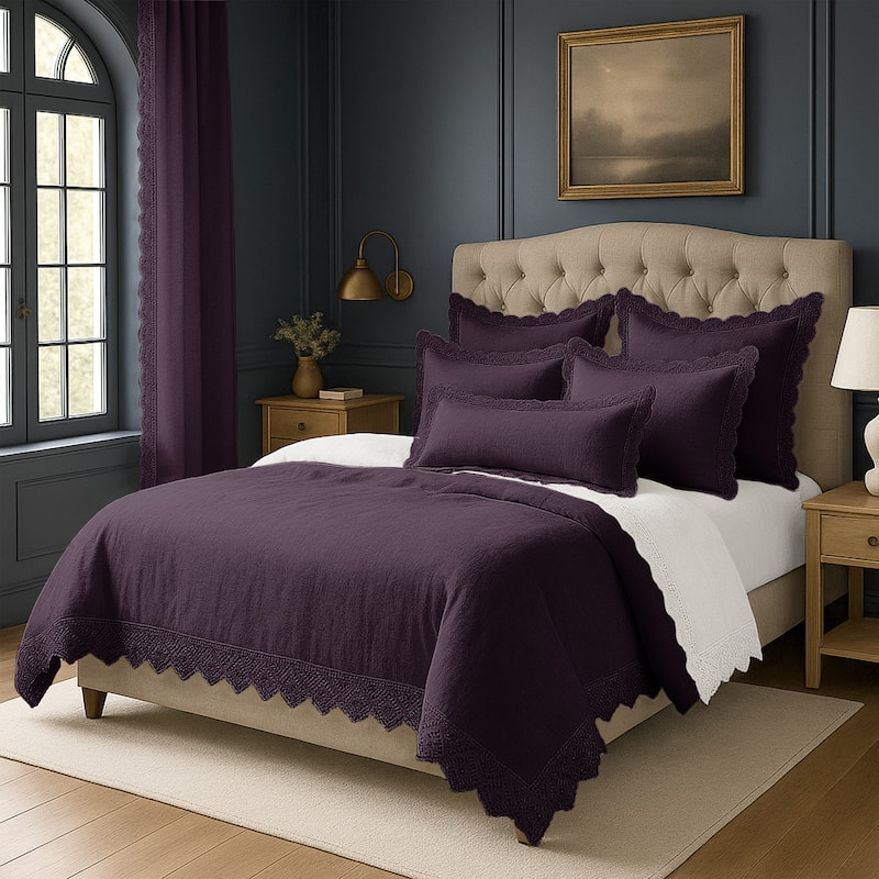 Elsie Lace Eggplant 6 Piece Coverlet Set