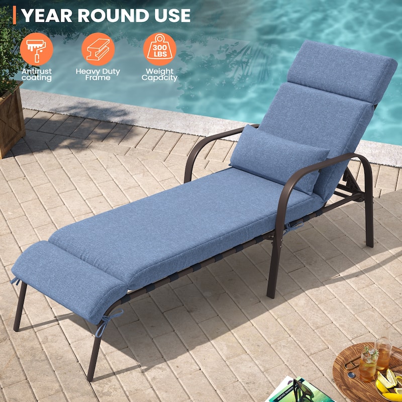 Outdoor Adjustable Patio Chaise Lounge Chair with Cushion Beach Poolside