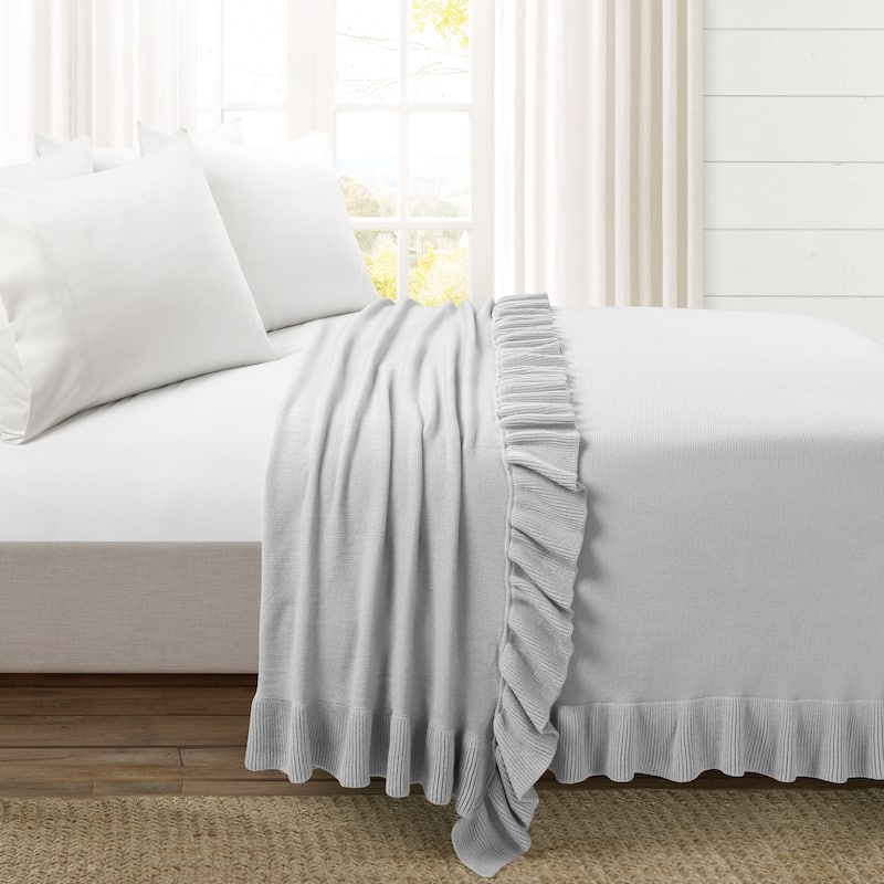 Lush Decor Reyna Soft Knitted Ruffle All-Season Oversized Blanket/Coverlet