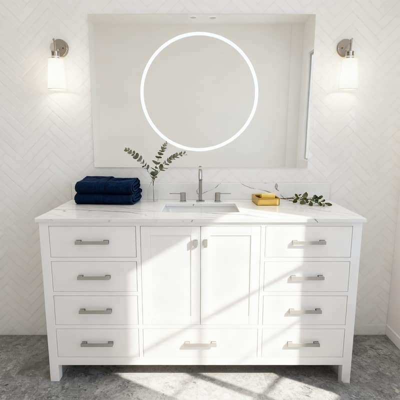Nephelily 60 inch Transitional White Bathroom Vanity, Single Sink