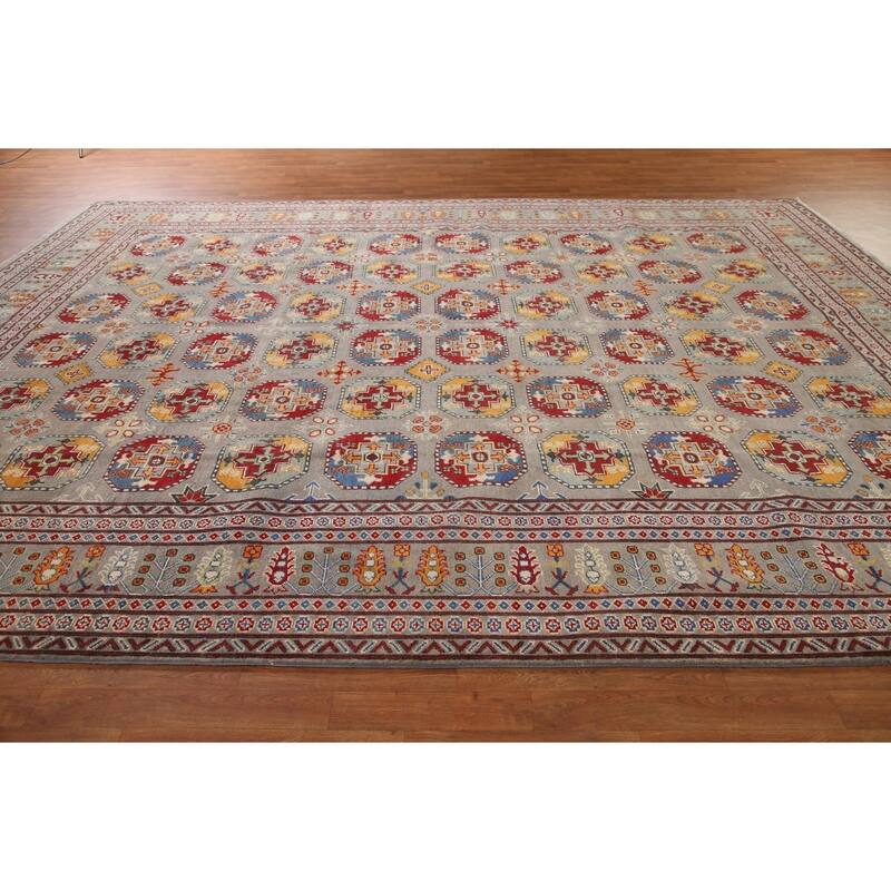 Large Geometric Kazak Oriental Area Rug Hand-Knotted Wool Carpet - 10'3"x 13'7"