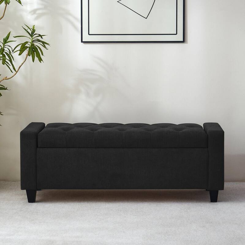 HUIMO Modern Upholstered Flip-Top Storage Ottoman