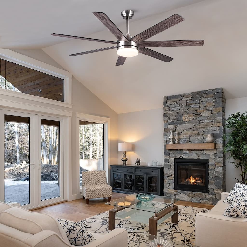 62″ Integrated LED Brushed Nickel Plywood Smart Ceiling Fan - 62