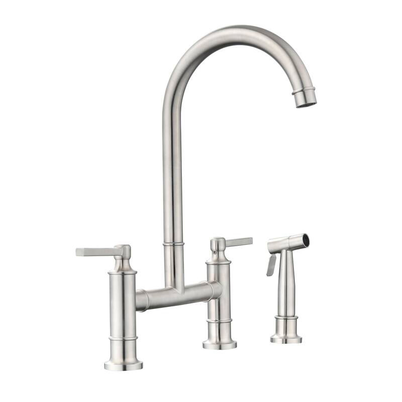 Dornberg Two Handles High Arc Bridge Kitchen Faucet with Side Sprayer - Brushed Nickel