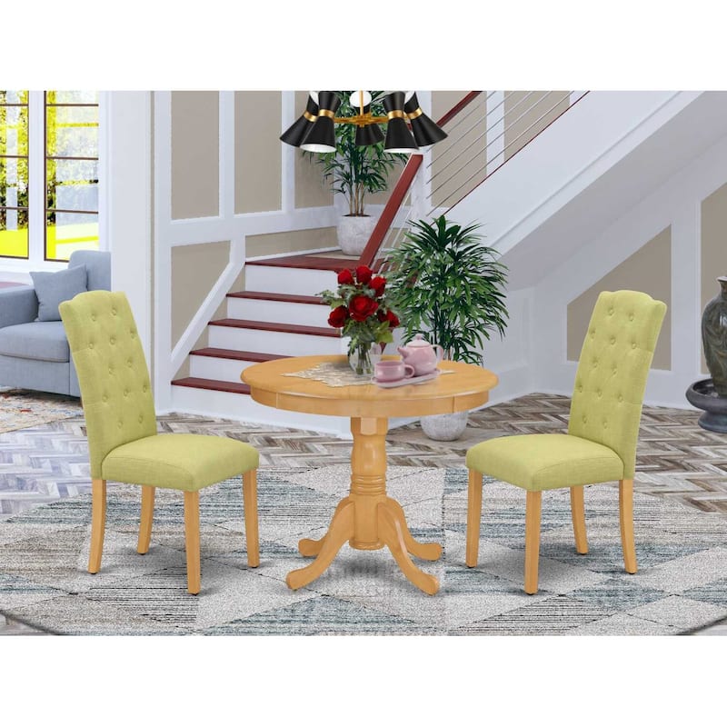 HomeStock 3-Pc Natural Oak Finish Solid Wood Top - Round Dining Room Set - Seats 4
