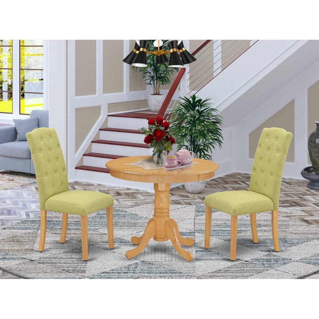 HomeStock 3-Pc Natural Oak Finish Solid Wood Top - Round Dining Room Set - Seats 4