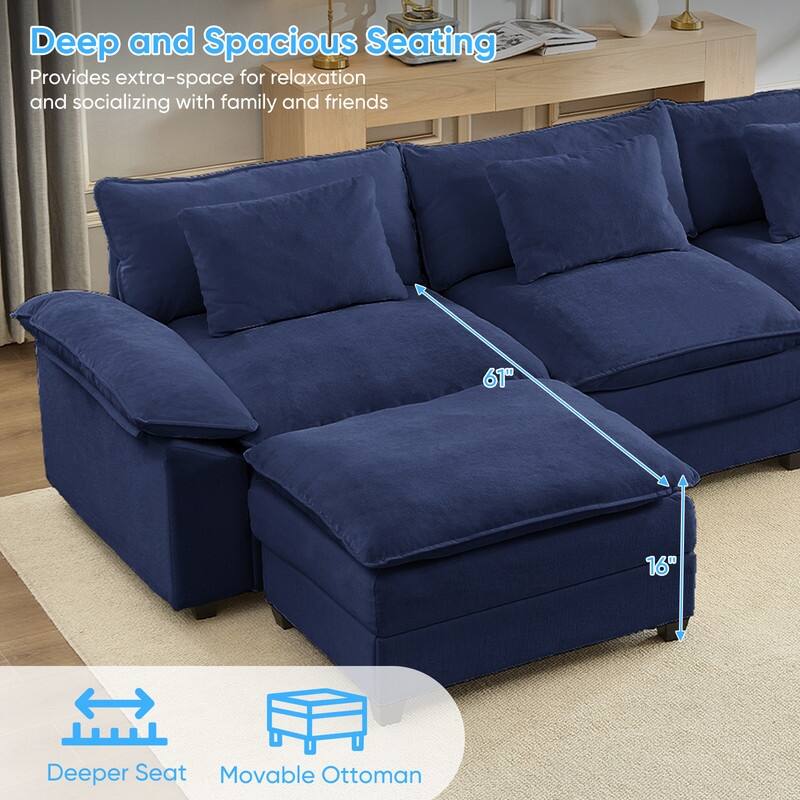 Modern 118'' U-Shaped Modular Sectional Sofa with 2 Ottomans, 5-Seat Cloud Couch, Modern Chenille Sofa Sleeper Deep Seat Couches