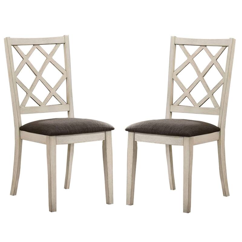 Antique White/Gray Fabric Upholstered Wood Frame Dining Chair, Set of 2, Sturdy Dining Chair for Dining Rooms - 21.75