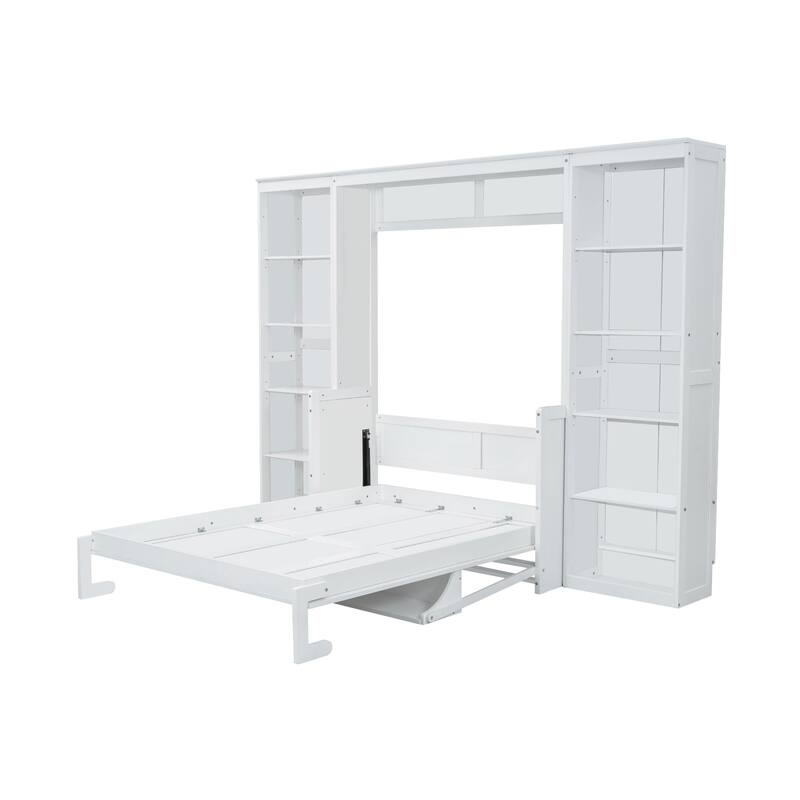 Space-Saving Murphy Bed with Desk & Bookshelves, Queen/Full Size, No Box Spring, Easy to Fold