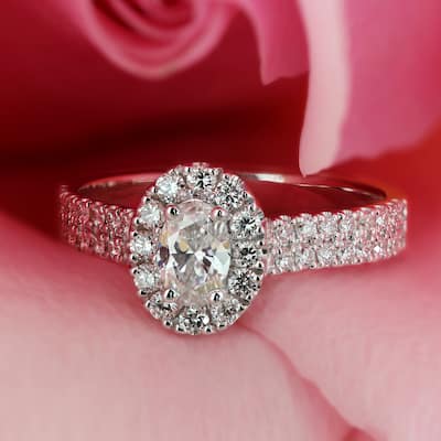 Auriya 14k Gold 7/8ctw Oval Shape Halo Diamond Engagement Ring