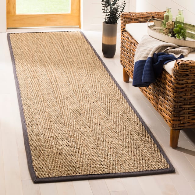 SAFAVIEH Natural Fiber Oceana Herringbone Seagrass Rug - 2'6" x 8' Runner - Natural/Dark Grey