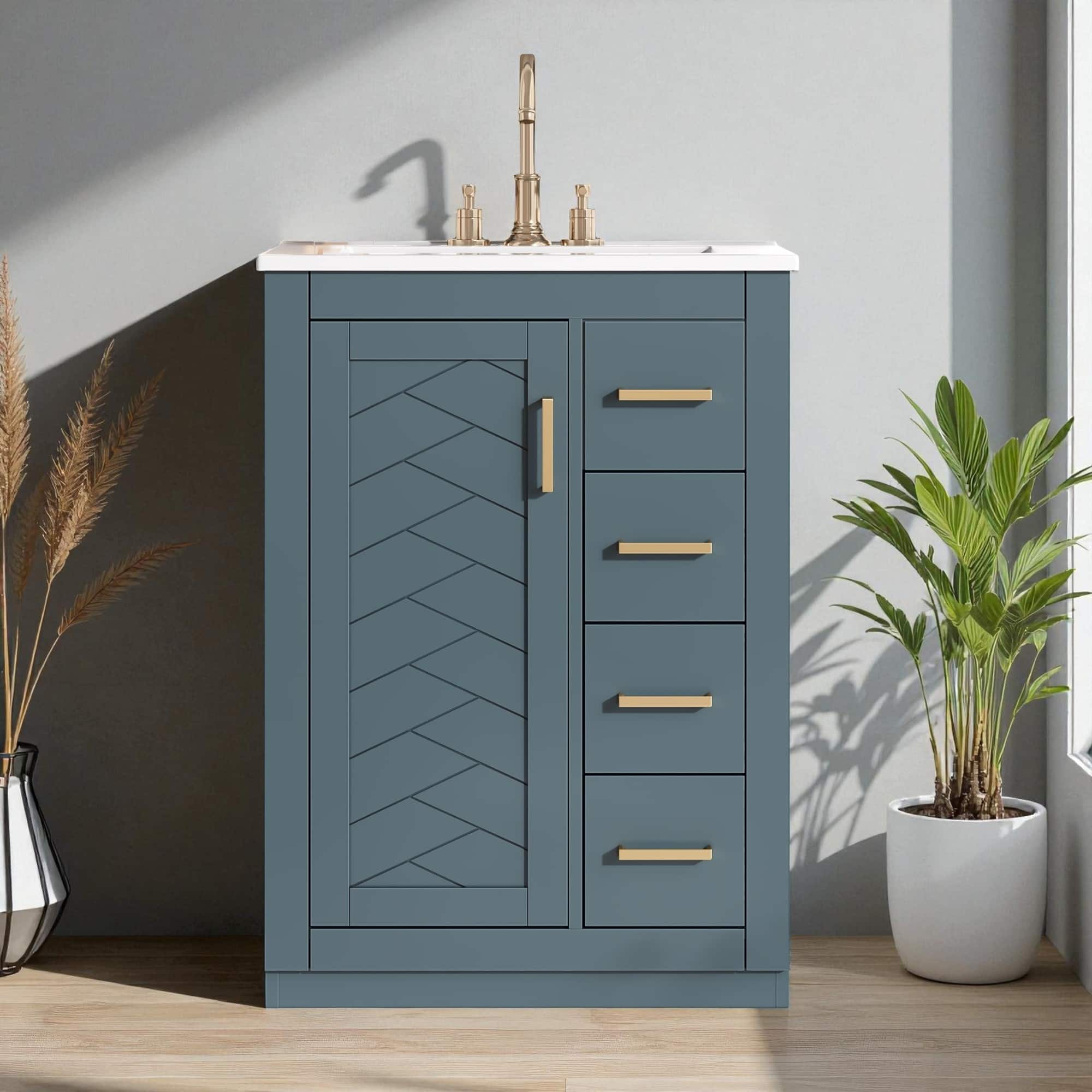 Fashion 30 Grey Bathroom Vanity,Storage Cabinet with Sink,Soft Closing Door ,3 Drawers,Solid Wood Frame - Bed Bath & Beyond - 42505598