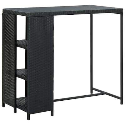 vidaXL Bar Table with Storage Rack Black 47.2"x23.6"x43.3" Poly Rattan