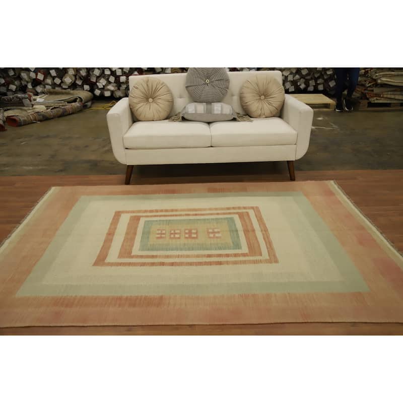 Hand Woven Oriental 100% Wool Carpet Southwestern Modern Multi-Colored Kilim Area Rug - 7' 10'' X 5' 4''