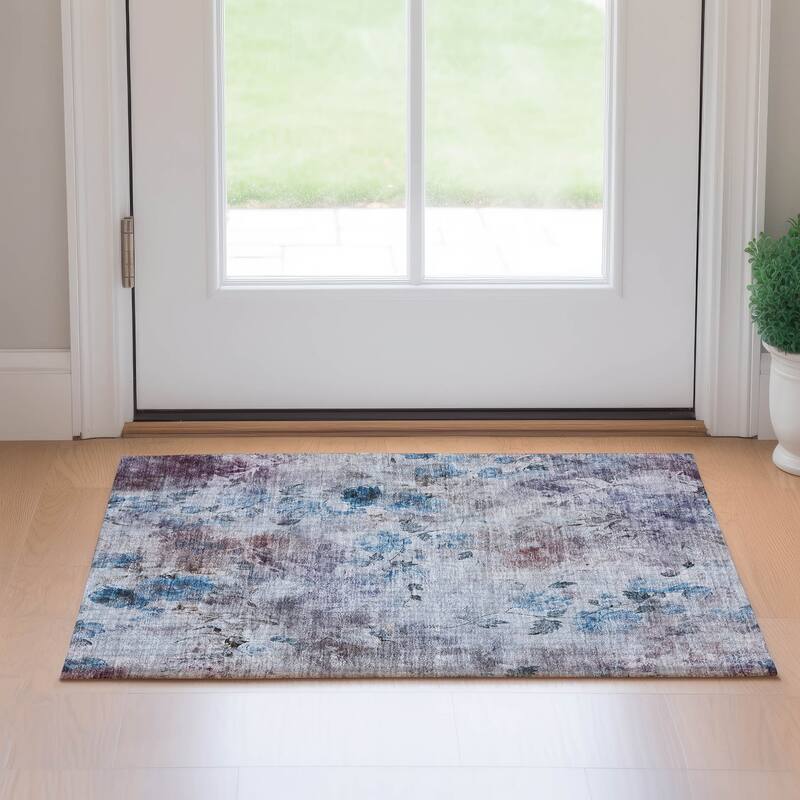 Premium Washable Super Soft Modern Floral Mayfield Rug - Blue - 1' 8" x 2' 6" - Rectangle