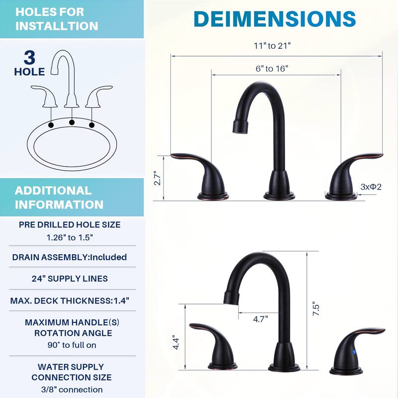WOWOW 8 in. Widespread Double Handle Bathroom Faucet