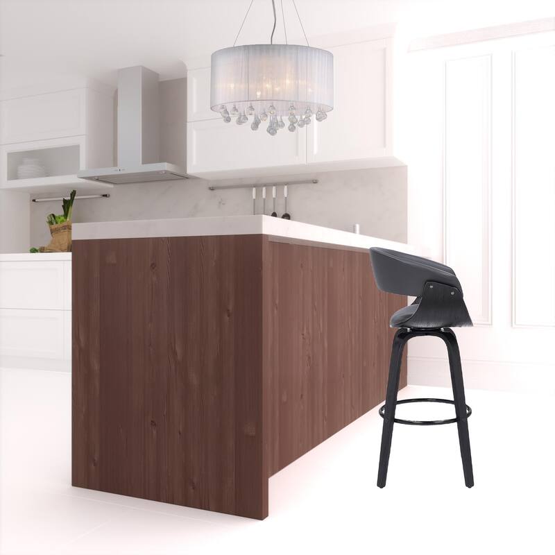 Faux Leather Swivel Counter Bar Chair with Wood Frame and Footrest