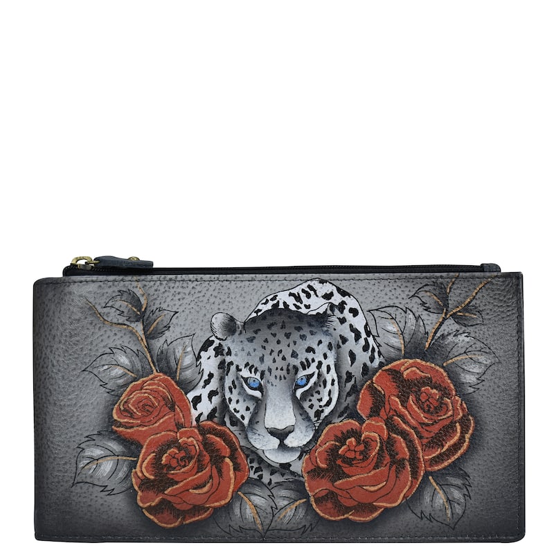 Handpainted Leather Ladies Organizer Wallet - Leopard Love