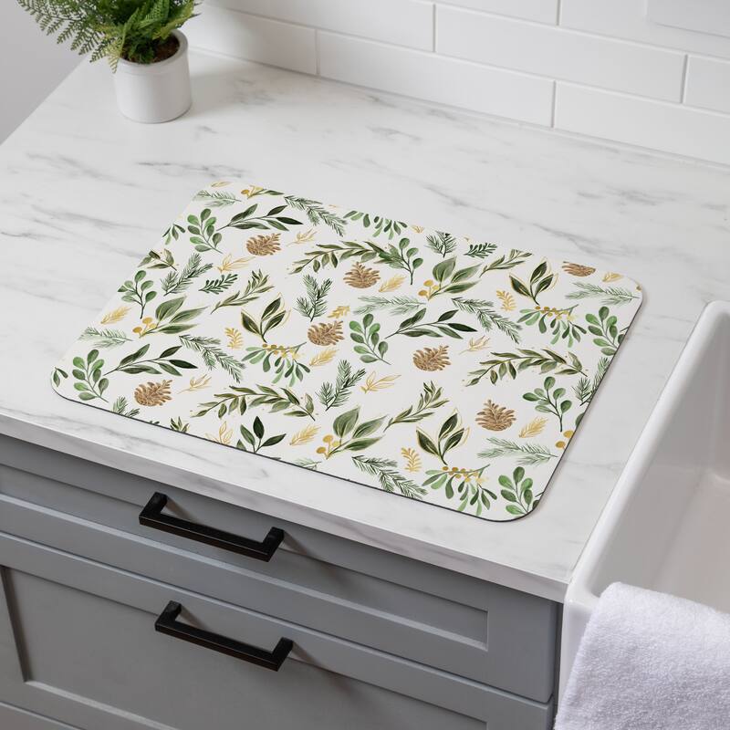 Shades of Green Foliage Falling Drying Mat - 20" x 15"