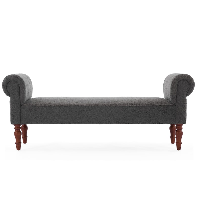 Christopher Knight Home - Elric Teddy Upholstered Bench with Rolled Arms and Solid Wood Legs