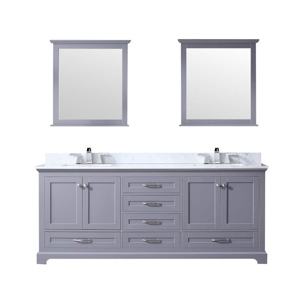 Dukes 80 in. W x 22 in. D Navy Blue Double Bath Vanity, Carrara Marble Top, Faucet Set, and 30 in. Mirrors