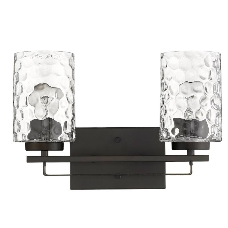 Hardwired Double Light Wall Sconce with Dimmable Steel Fixture and Clear Glass for Bathroom or Hallway - 10" H x 15" W x 6" D