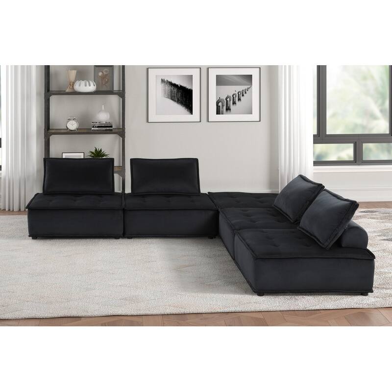 Anna Velvet 5 Pc Sectional Sofa Ottoman