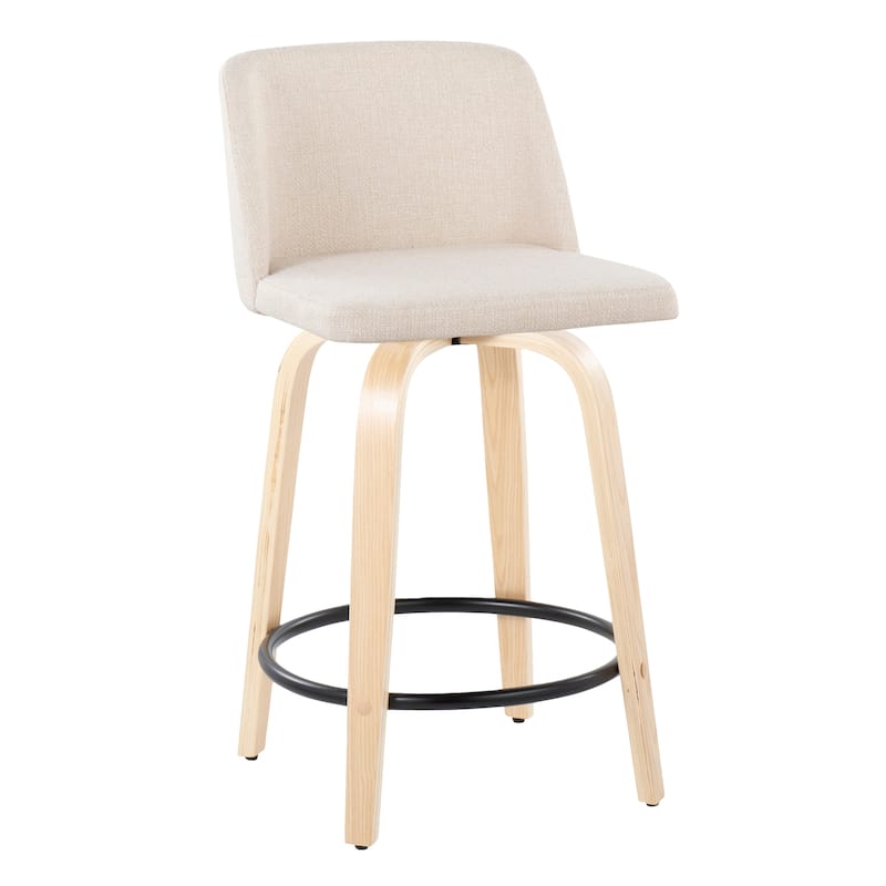 Carson Carrington Vallberga 24" Counter Stool with Natural Wood Base (Set of 2) - Cream Noise Fabric/Round Black Footrest