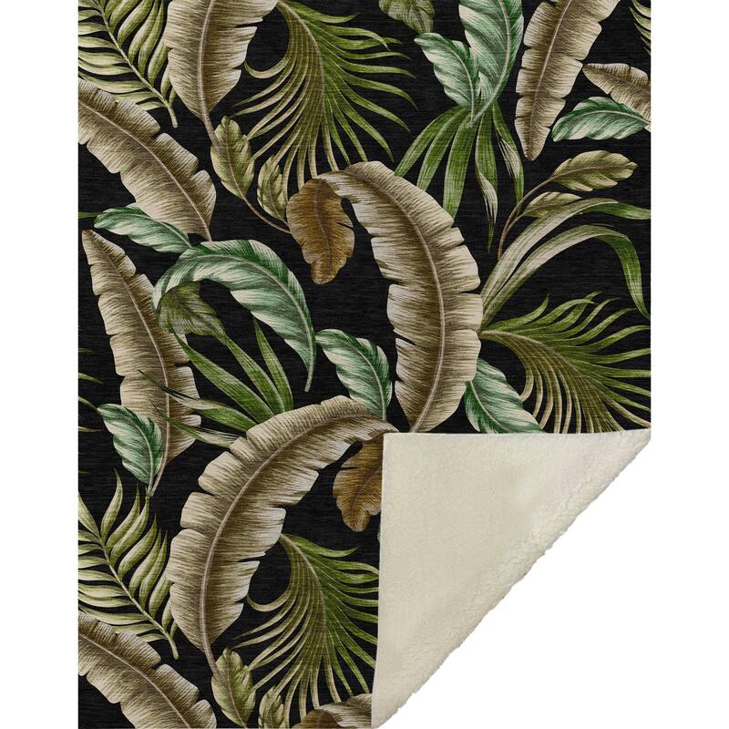 Premium Machine Washable ASB196 Palm Leave Sherpa Throw Blanket