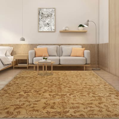 8x10 Elegance 100% Wool Handcrafted Tibetan Area Rug in Gold and Brown - 8' x 10'