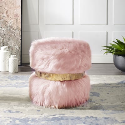 Jaxen Polished Band Round Ottoman For Bedroom, Living Room